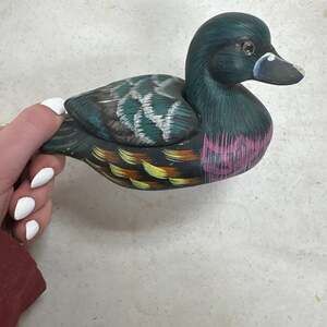 Vintage Hand Painted Miniature Carved Wooden Mallard Duck Figurine